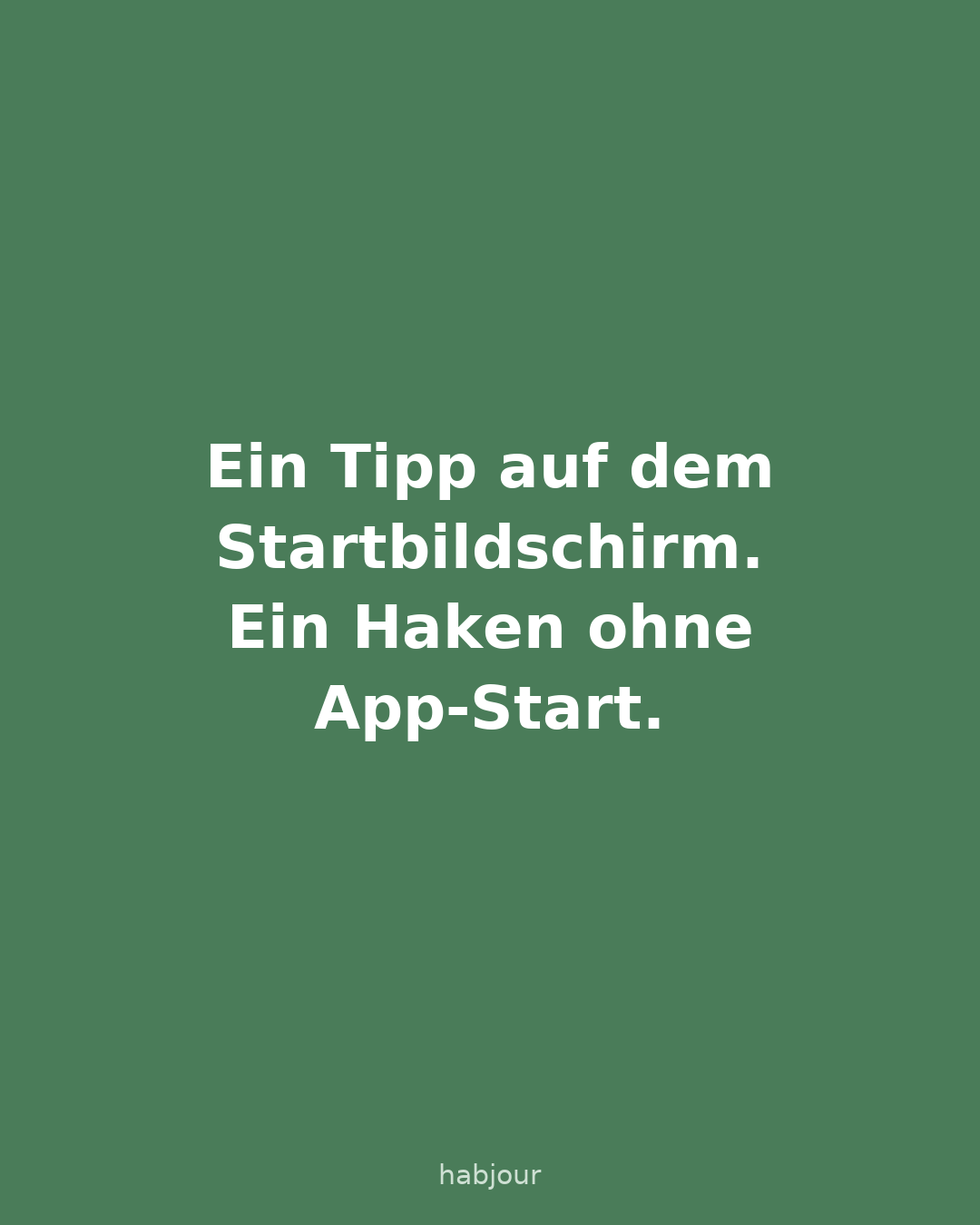 Karte 3 von 5: Ein Tipp auf dem Startbildschirm. Ein Haken ohne App-Start. Fünf Karussell-Karten.
