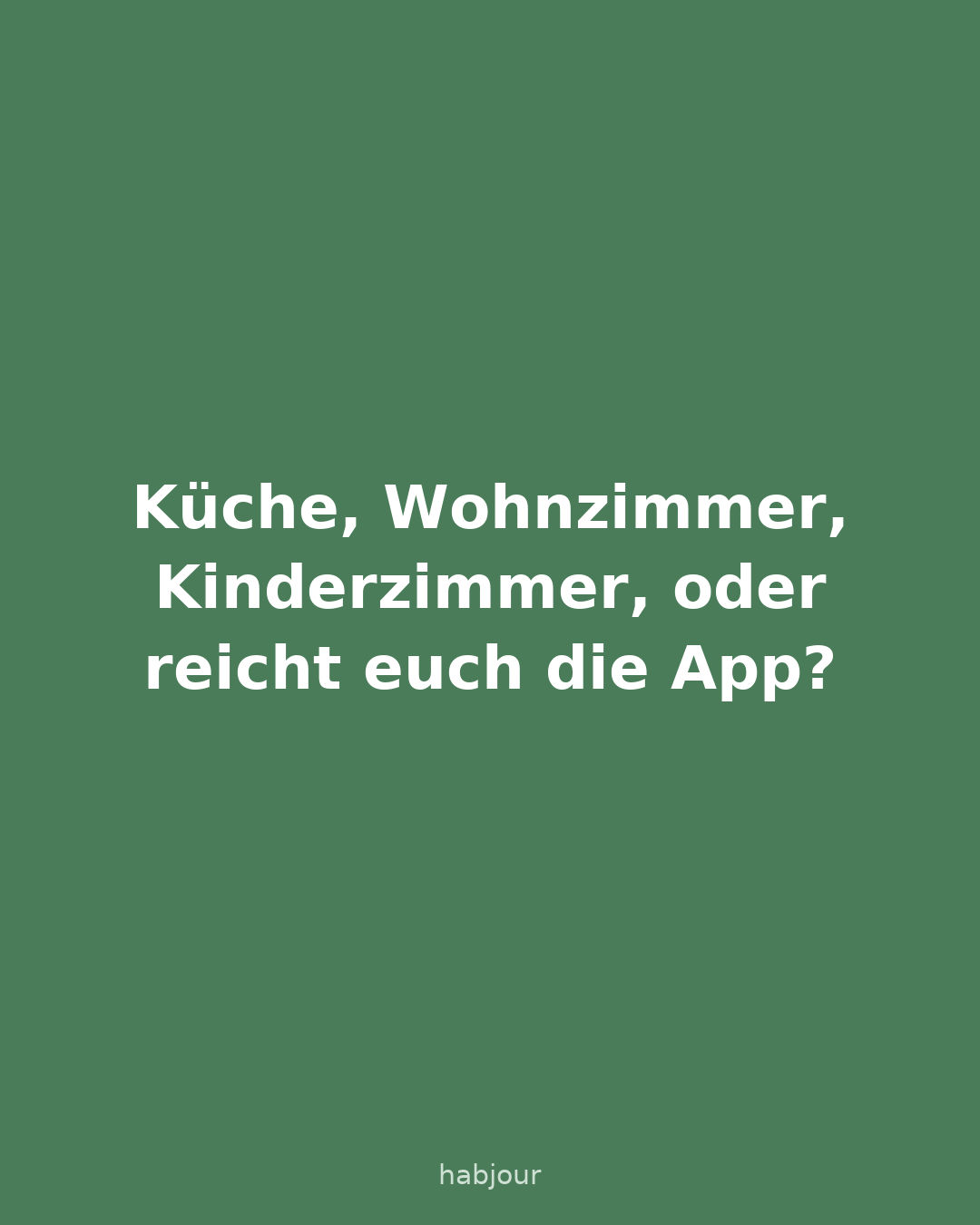 Karte 6 von 6: Küche, Wohnzimmer, Kinderzimmer, oder reicht euch die App?. Umfrage: Würdet ihr eine Habjour-Station bei euch aufstellen?.