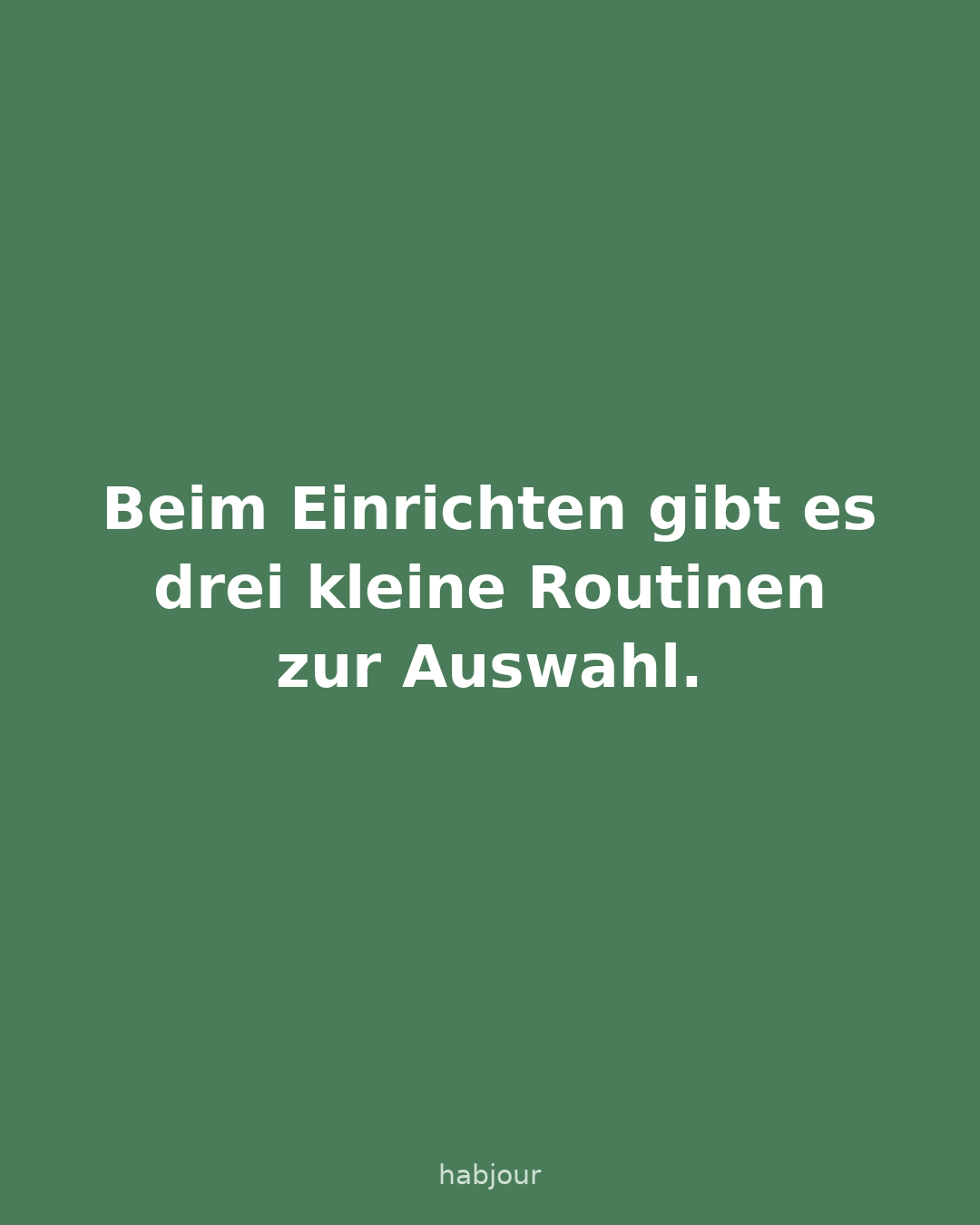 Karte 2 von 6: Beim Einrichten gibt es drei kleine Routinen zur Auswahl. Karten mit der Frage, welches Starter-Set in Habjour noch fehlt, neben Morgen-Start, Abend-Runter und Basics.