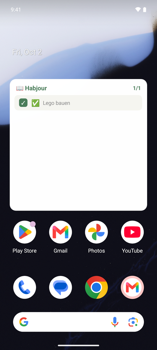 Habjour-Widget zeigt das aktive Profil