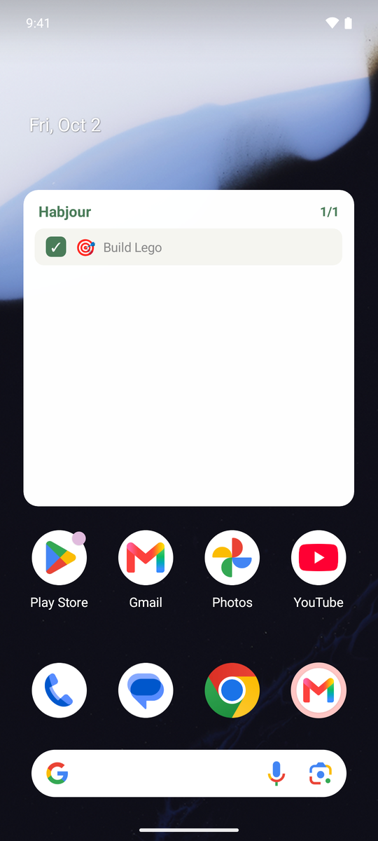Habjour widget showing the active profile